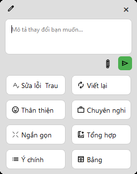 Bảng lệnh AI Shortcuts mở bằng Ctrl+Space