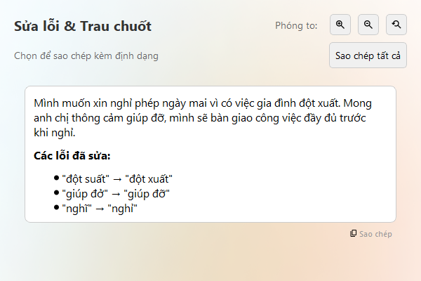 Bảng lệnh AI Shortcuts với Proofread, Rewrite, Friendly, Professional, Concise, Summary, Key Points và Table